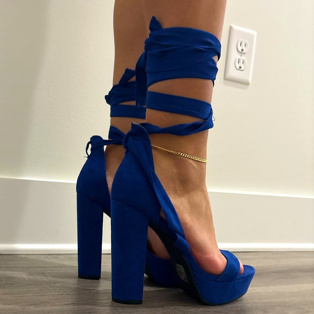 Elegant Blue Wrap-Around Heels